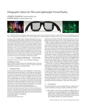 Holographic Optics for Thin and Lightweight Virtual Reality