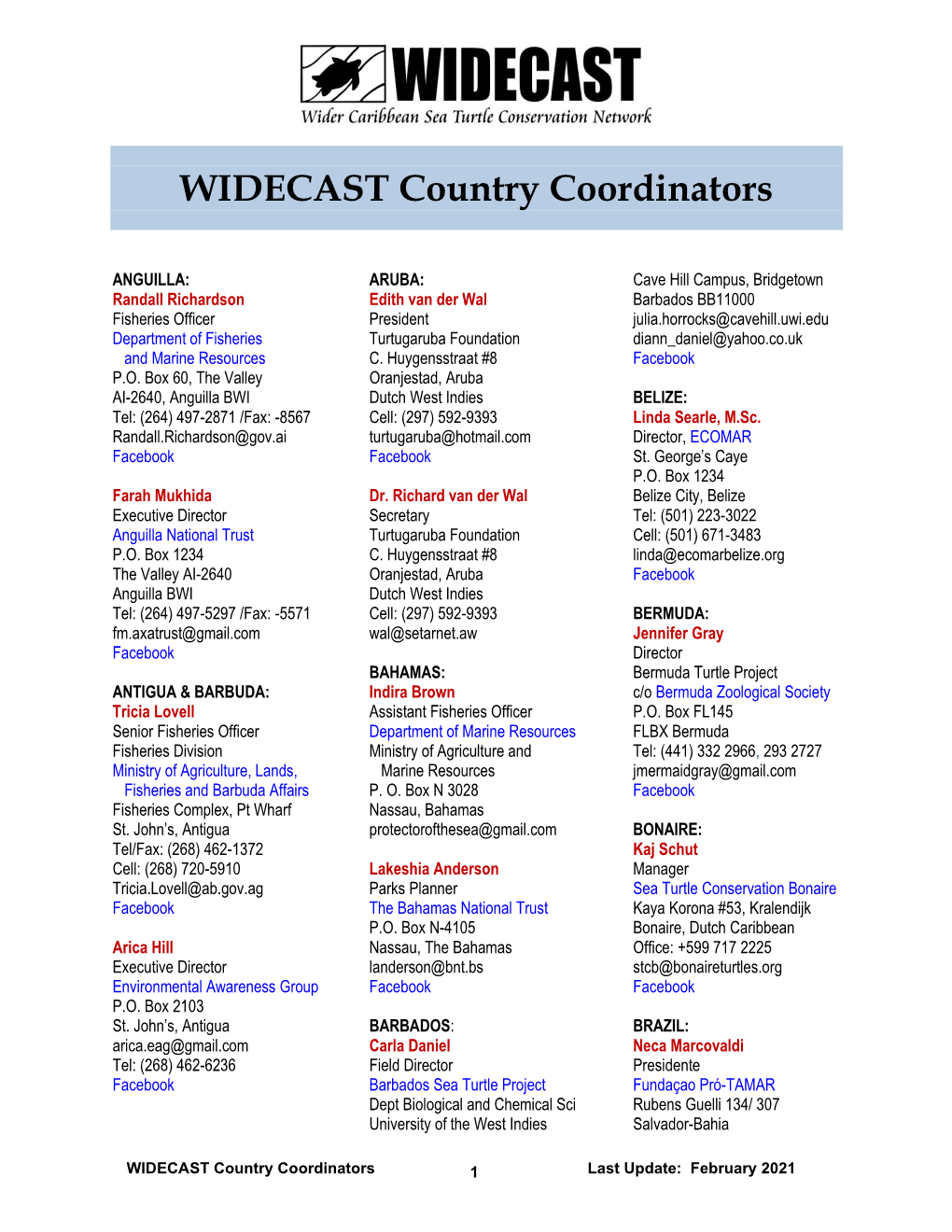 WIDECAST Country Coordinators