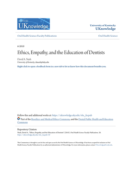 Ethics, Empathy, and the Education of Dentists David A