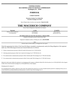 THE MACERICH COMPANY (Exact Name of Registrant As Specified in Its Charter)