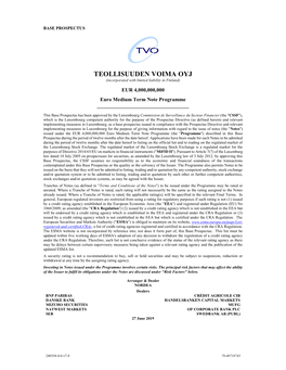 TEOLLISUUDEN VOIMA OYJ (Incorporated with Limited Liability in Finland) EUR 4,000,000,000 Euro Medium Term Note Programme ______