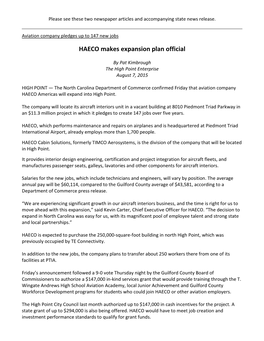 HAECO Makes Expansion Plan Official