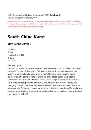 South China Karst - 2017 Conservation Outlook Assessment (Archived)