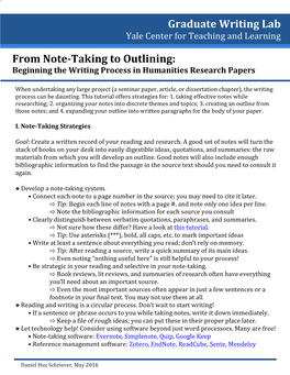 From Note-Taking to Outlining: Beginning the Writing Process in Humanities Research Papers