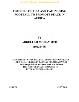The Role of Fifa and Caf in Using Football to Promote Peace in Africa