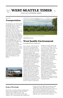WEST SEATTLE TIMES #1 2020 Latest News and Bulletin Updates