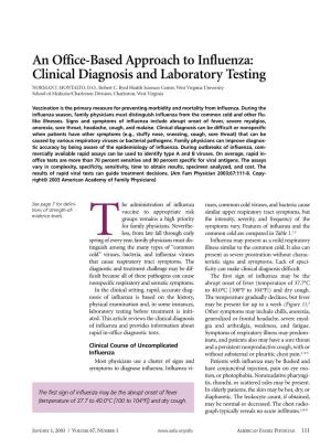 An Office-Based Approach to Influenza: Clinical Diagnosis and Laboratory Testing NORMAN J