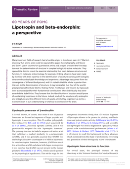 60 YEARS of POMC: Lipotropin and Beta-Endorphin: a Perspective