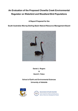 An Evaluation of the Proposed Chowilla Creek Environmental Regulator on Waterbird and Woodland Bird Populations
