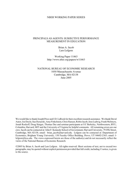 Nber Working Paper Series Principals As Agents