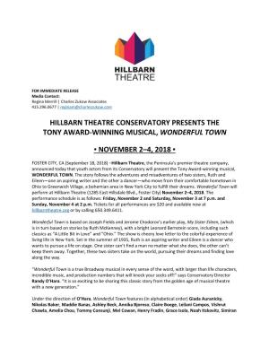 Hillbarn Theatre Conservatory Presents the Tony Award-Winning Musical, Wonderful Town