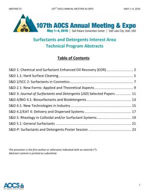 Surfactants and Detergents Interest Area Technical Program Abstracts