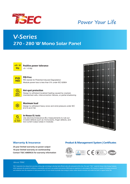 V-Series 270 - 280 W Mono Solar Panel