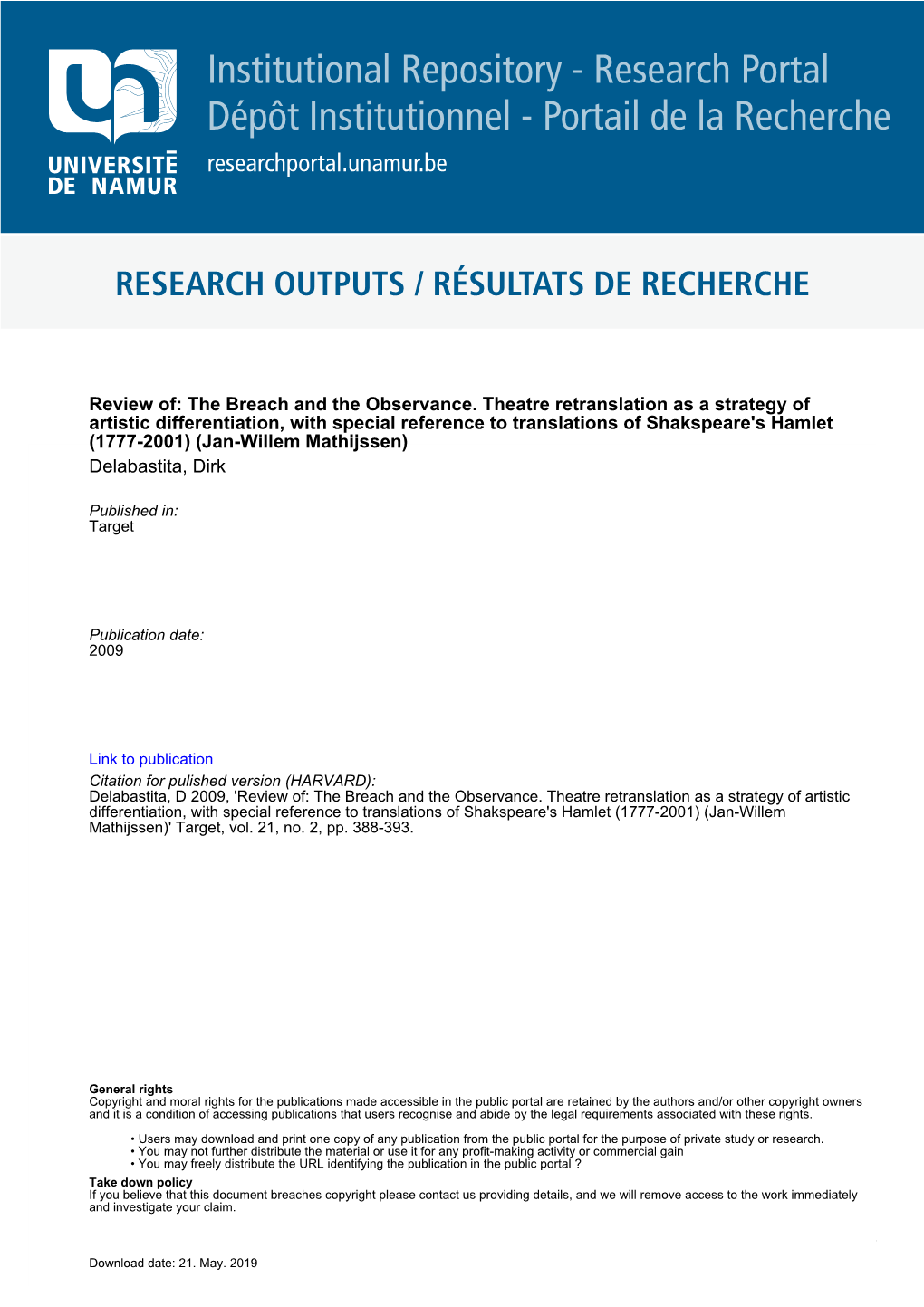 Institutional Repository - Research Portal Dépôt Institutionnel - Portail De La Recherche Researchportal.Unamur.Be
