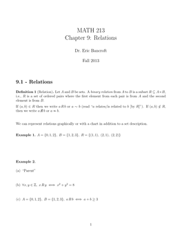 MATH 213 Chapter 9: Relations