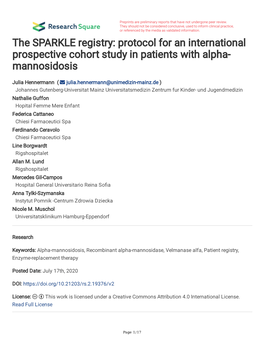 The SPARKLE Registry: Protocol for an International Prospective Cohort Study in Patients with Alpha- Mannosidosis