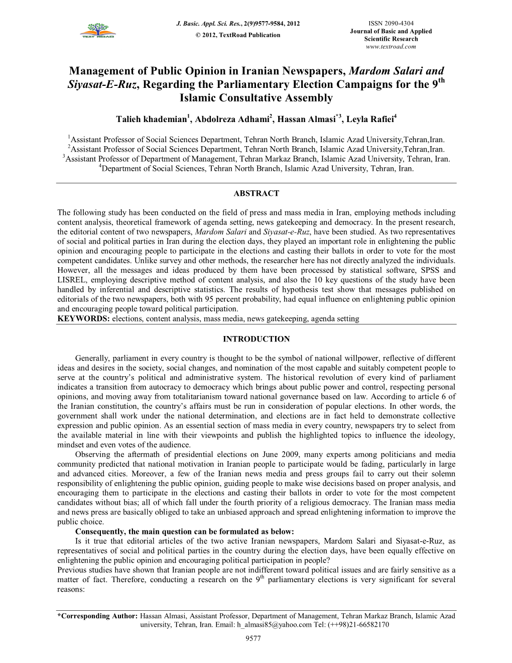 Management of Public Opinion in Iranian Newspapers, Mardom