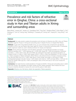 Prevalence and Risk Factors of Refractive