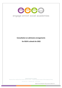 EEEA Consultation Document 2022 V2 Consultation on Admission Arrangements