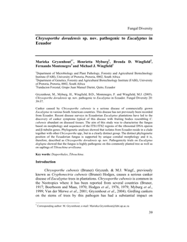 Chrysoporthe Doradensis Sp. Nov. Pathogenic to Eucalyptus in Ecuador