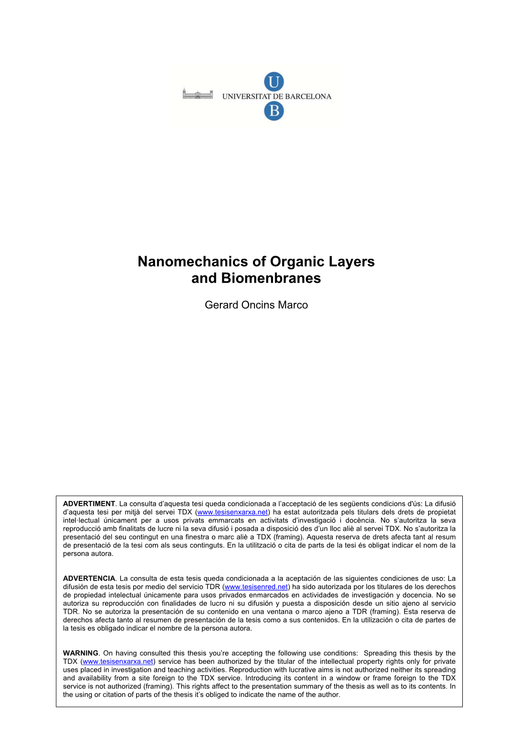 Nanomechanics of Organic Layers and Biomenbranes