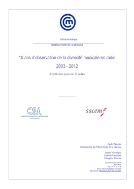 10 Ans D'observation De La Diversité Musicale En Radio 2003