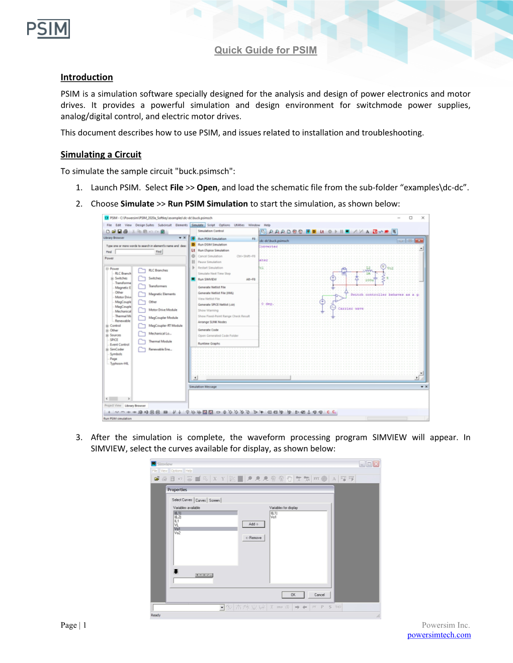 Quick Guide for PSIM Introduction Simulating a Circuit