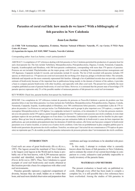 Parasites of Coral Reef Fish: How Much Do We Know? with a Bibliography of Fish Parasites in New Caledonia