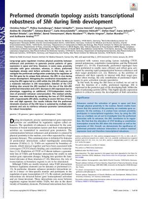 Preformed Chromatin Topology Assists Transcriptional Robustness of Shh During Limb Development
