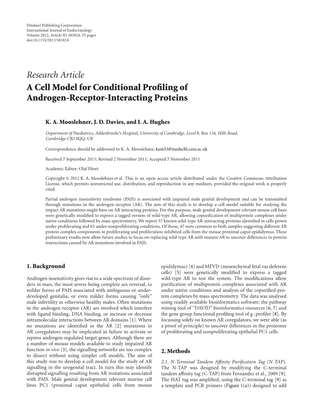 Research Article a Cell Model for Conditional Profiling