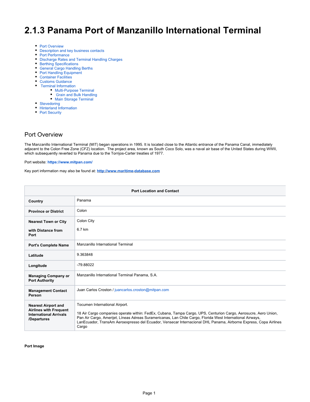 2.1.3 Panama Port of Manzanillo International Terminal