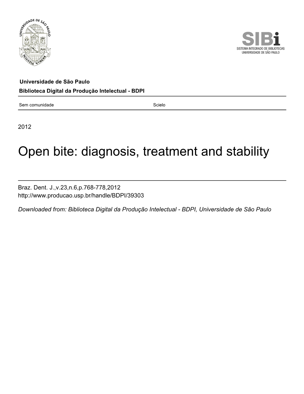 Open Bite: Diagnosis, Treatment and Stability