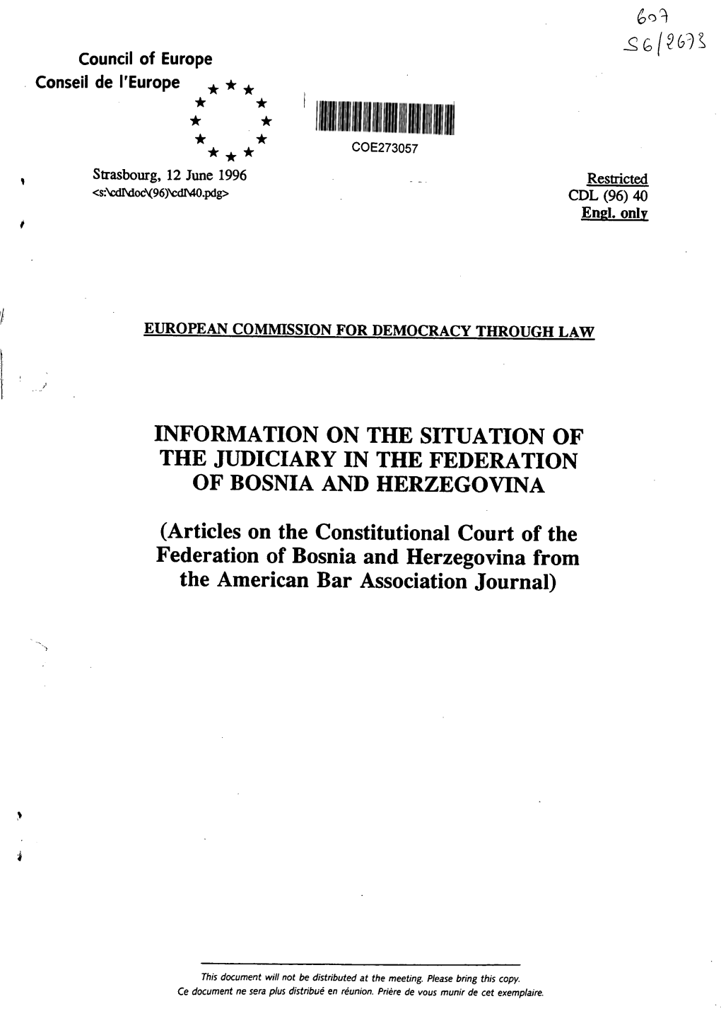 Articles on the Constitutional Court of the Federation of Bosnia and Herzegovina from the American Bar Association Journal)