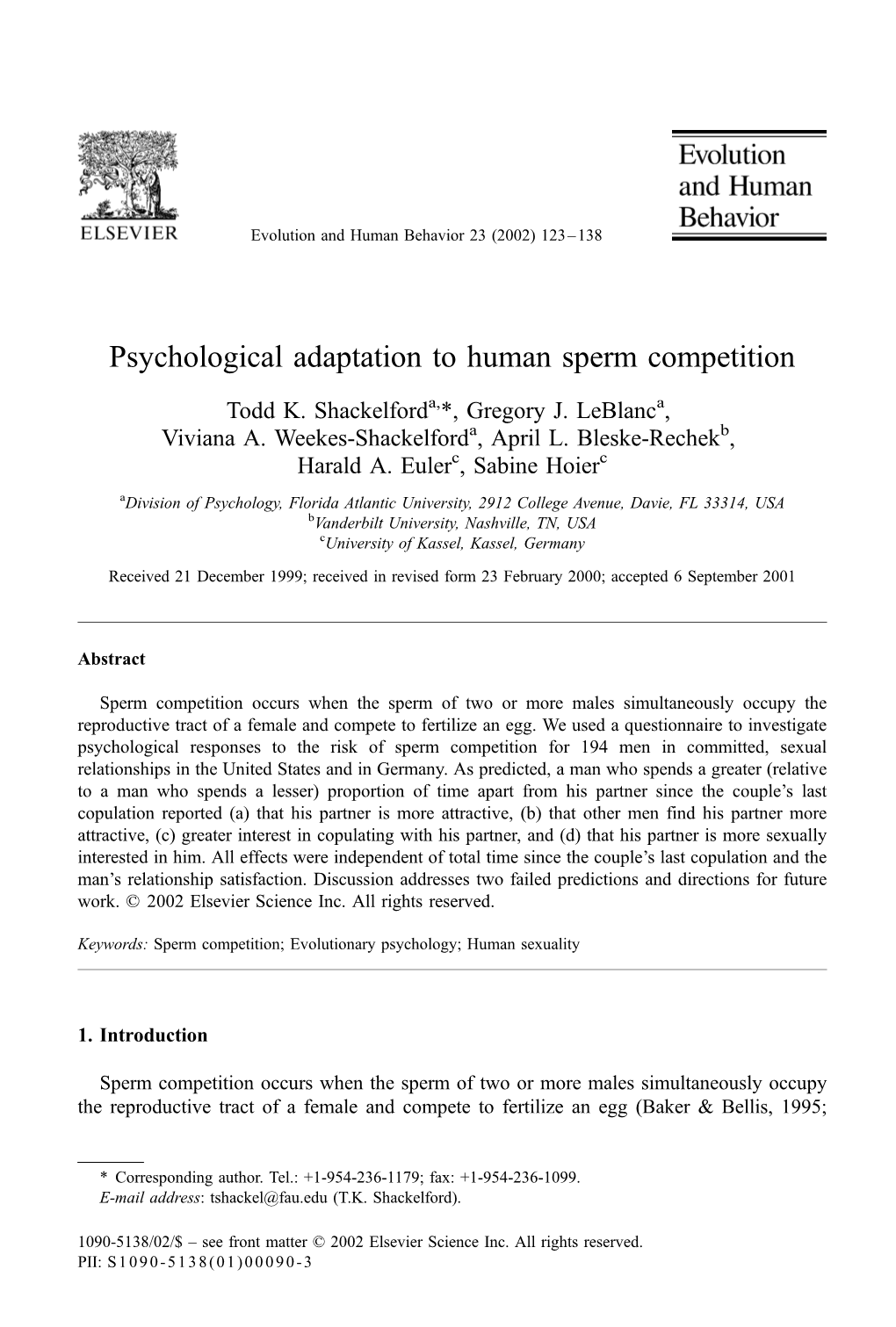 Psychological Adaptation to Human Sperm Competition