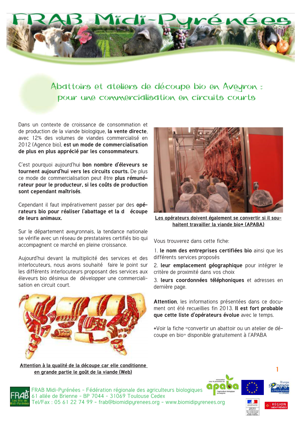 Abattoirs Et Ateliers De Découpe Bio En Aveyron : Pour Une Commercialisation En Circuits Courts