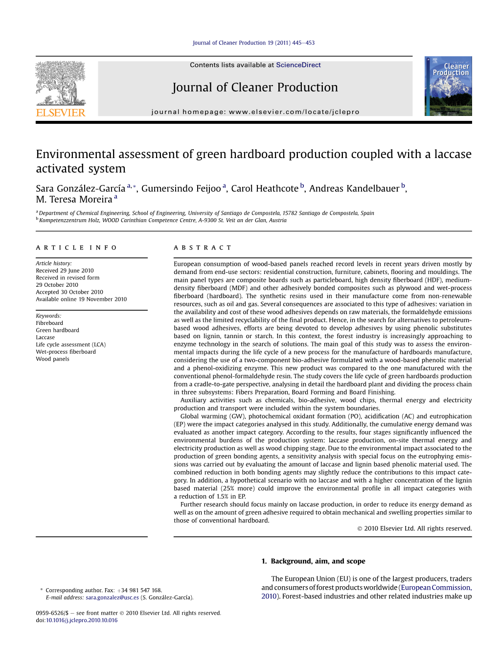 Environmental Assessment of Green Hardboard Production Coupled with a Laccase Activated System