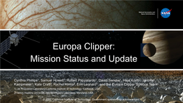 Europa Clipper: Mission Status and Update