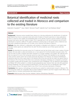 Botanical Identification of Medicinal Roots Collected and Traded In