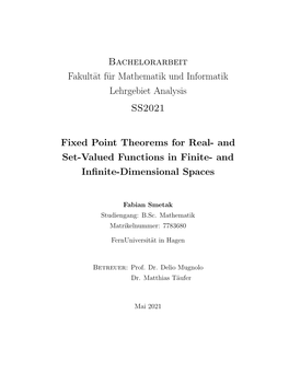 Bachelorarbeit Fakultät Für Mathematik Und Informatik Lehrgebiet Analysis