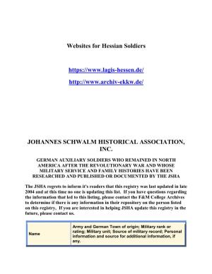 Websites for Hessian Soldiers