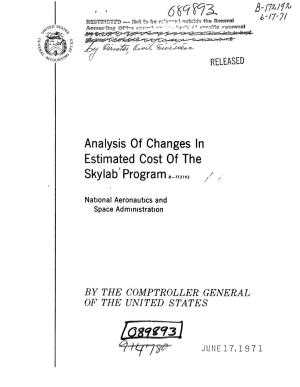 B-172192 Analysis of Changes in the Estimated Cost of the Skylab Program