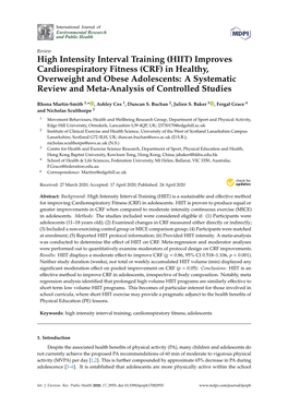 High Intensity Interval Training (HIIT) Improves Cardiorespiratory Fitness (CRF) in Healthy, Overweight and Obese Adolescents: A