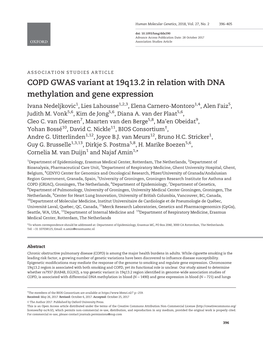 COPD GWAS Variant at 19Q13.2 in Relation with DNA Methylation And