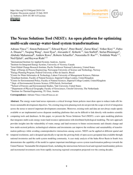 The Nexus Solutions Tool (NEST): an Open Platform for Optimizing Multi-Scale Energy-Water-Land System Transformations