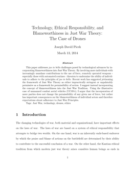 Technology, Ethical Responsibility, and Blameworthiness in Just War Theory: the Case of Drones