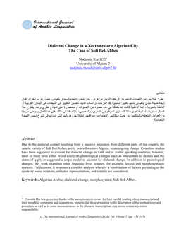 Dialectal Change in a Northwestern Algerian City the Case of Sidi Bel-Abbes