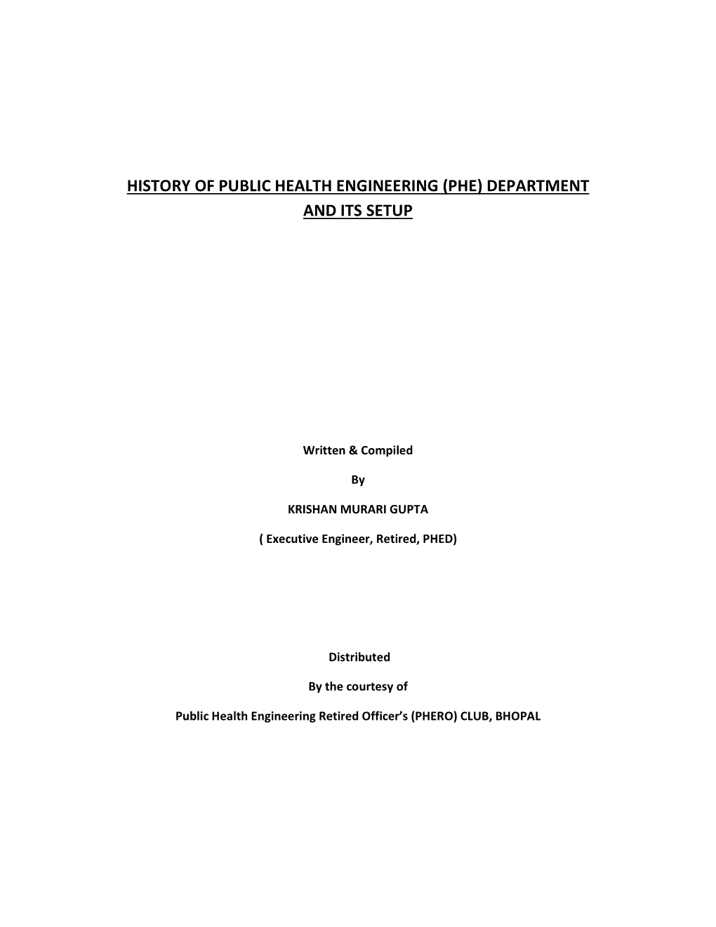 History of Public Health Engineering (Phe) Department and Its Setup