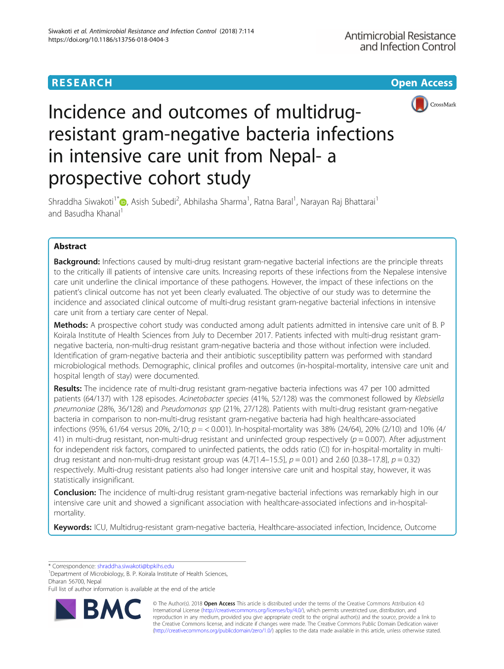 Resistant Gram-Negative Bacteria Infections in Intensive Care Unit From