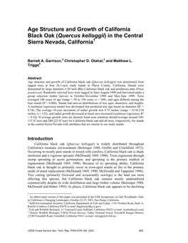 Age Structure and Growth of California Black Oak (Quercus Kelloggii) in the Central Sierra Nevada, California1