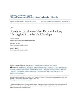 Formation of Influenza Virus Particles Lacking Hemagglutinin on the Viral Envelope Asit K